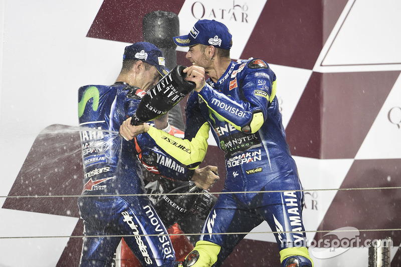 Podium: race winner Maverick Viñales, Yamaha Factory Racing, third place Valentino Rossi, Yamaha Factory Racing