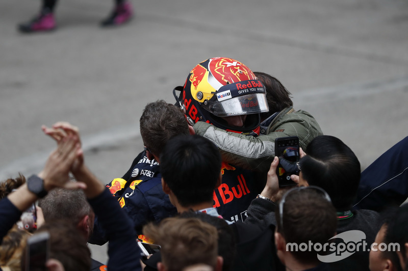 Max Verstappen, Red Bull Racing, celebrates in parc ferme