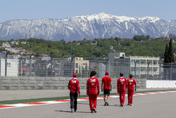 Sebastian Vettel, Ferrari, Antonio Giovinazzi, Ferrari Test and Reserve Driver and Edoardo Brosco walk the track