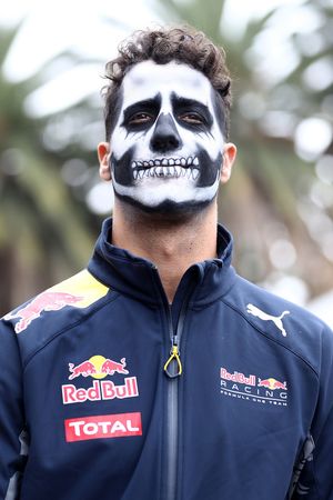 Daniel Ricciardo, Red Bull Racing walks in the Paddock with full Dia de Muertos face paint