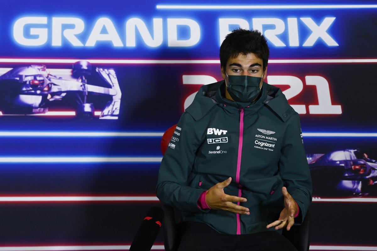 Lance Stroll, Aston Martin, in the press conference