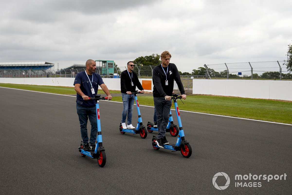 Chris Harris, TV Presenter, Paddy McGuinness and Freddie Flintoff, TV Presenter on a scooter