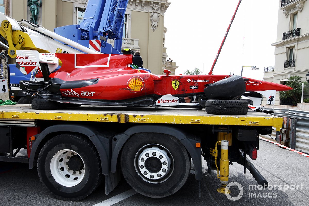 The car of Fernando Alonso, Ferrari F10 after the crash
