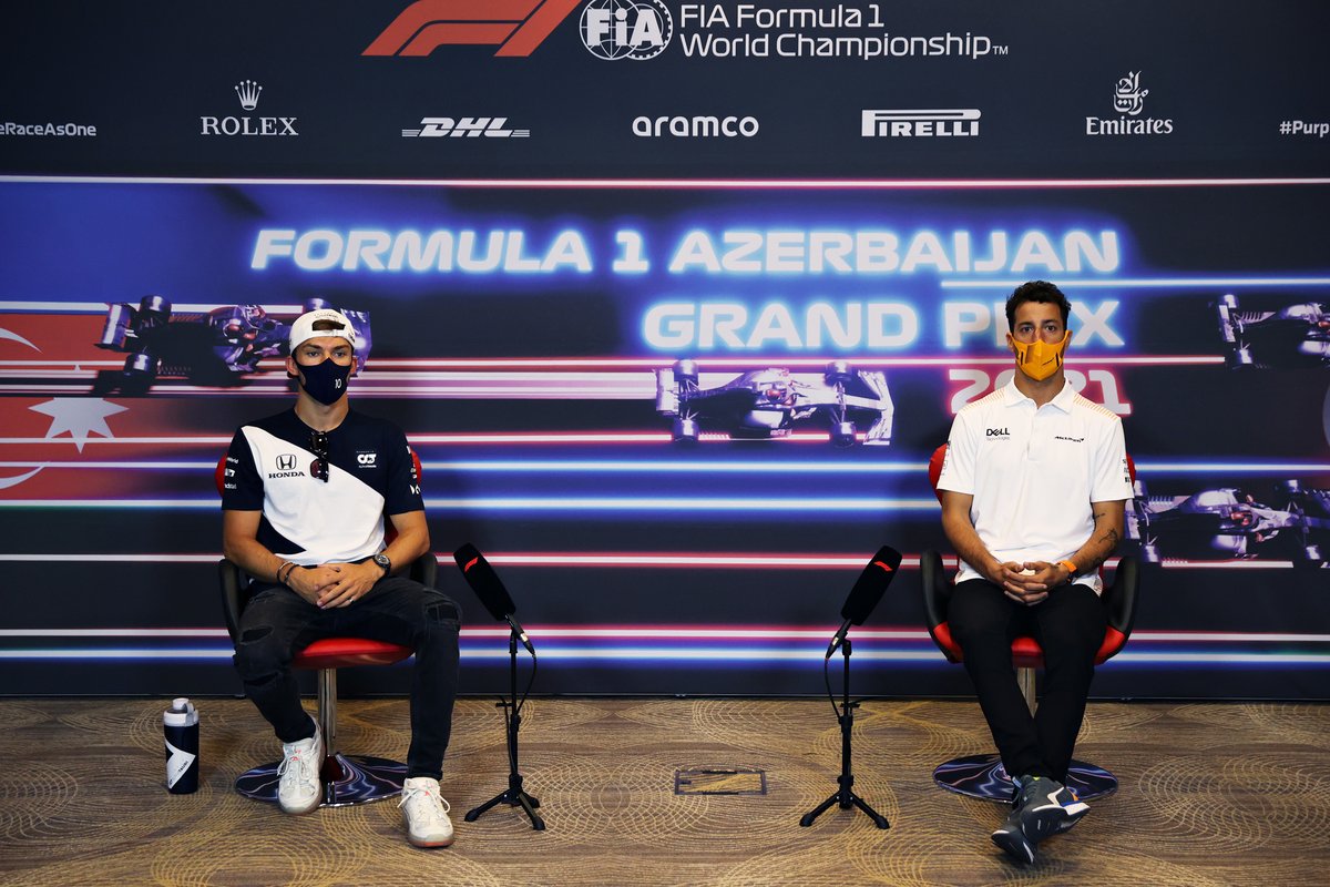 Pierre Gasly, AlphaTauri and Daniel Ricciardo, McLaren at press conference