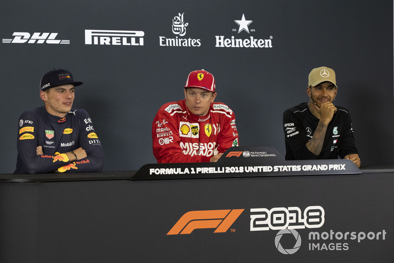 Max Verstappen, Red Bull Racing, Kimi Raikkonen, Ferrari ve Lewis Hamilton, Mercedes AMG F1, basın toplantısında