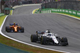 Lance Stroll, Williams FW41, leads Stoffel Vandoorne, McLaren MCL33