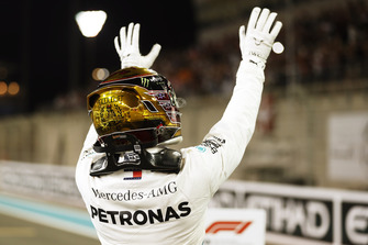 Lewis Hamilton, Mercedes AMG F1, celebrates after taking pole position