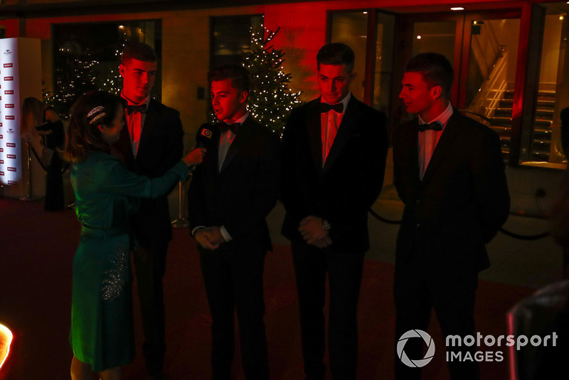 McLaren Autosport BRDC Award nominees Jamie Caroline, Tom Gamble, Max Fewtrell and Kiern Jewiss being interviewed on the red carpet