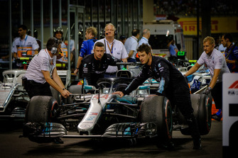 Lewis Hamilton, Mercedes AMG F1 car being brought to parc ferme post the race