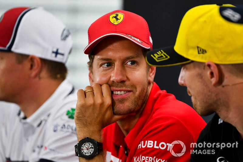 Sebastian Vettel, Ferrari e Nico Hulkenberg, Renault F1 Team, Ferrari, durante la conferenza stampa