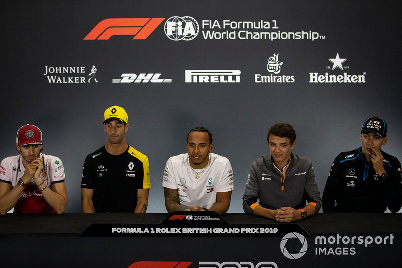 Antonio Giovinazzi, Alfa Romeo Racing, Daniel Ricciardo, Renault F1 Team, Lewis Hamilton, Mercedes AMG F1, Lando Norris, McLaren and George Russell, Williams Racing In the Press Conference