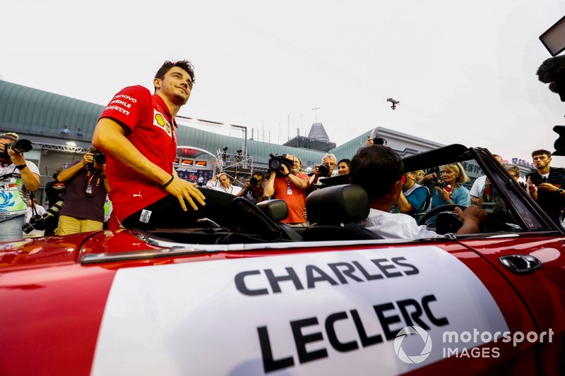 Charles Leclerc, Ferrari, in the drivers parade
