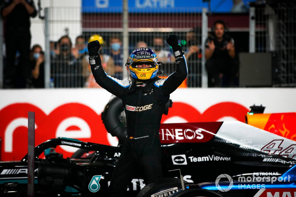 Tercer lugar Fernando Alonso, Alpine F1 en Parc Ferme