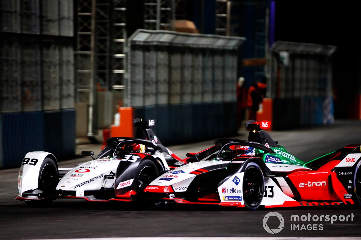 Rene Rast, Audi Sport ABT Schaeffler, Audi e-tron FE07, lotta con Pascal Wehrlein, Tag Heuer Porsche, Porsche 99X Electric