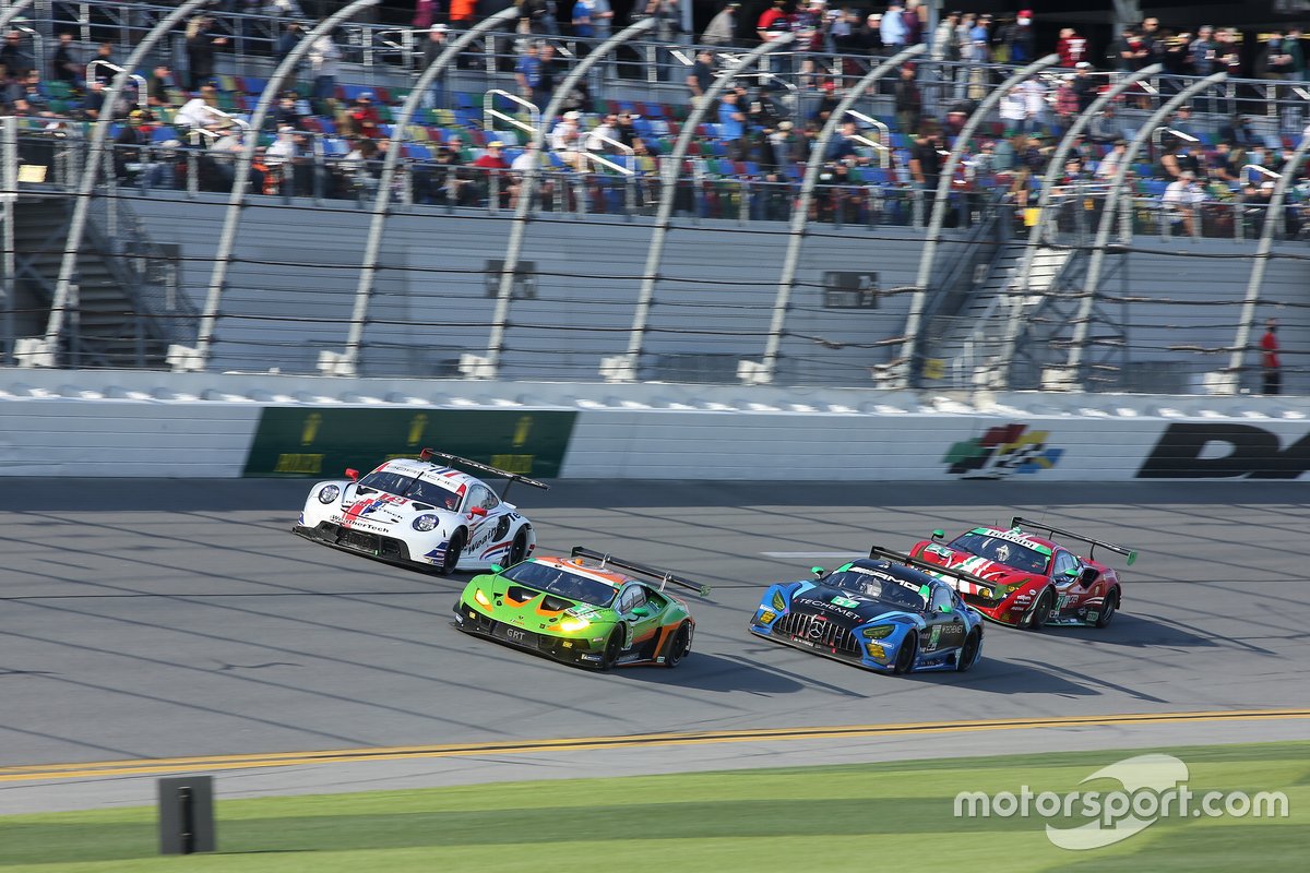 #19 GRT Grasser Racing Team Lamborghini Huracan GT3, GTD: Misha Goikhberg, Franck Perera, Albert Costa, Tim Zimmermann, #79 WeatherTech Racing Porsche 911 RSR - 19, GTLM: Cooper MacNeil, Gianmaria Bruni, Richard Lietz, Kevin Estre, #57 Winward Racing Mercedes-AMG GT3, GTD: Russell Ward, Philip Ellis, Indy Dontje, Maro Engel