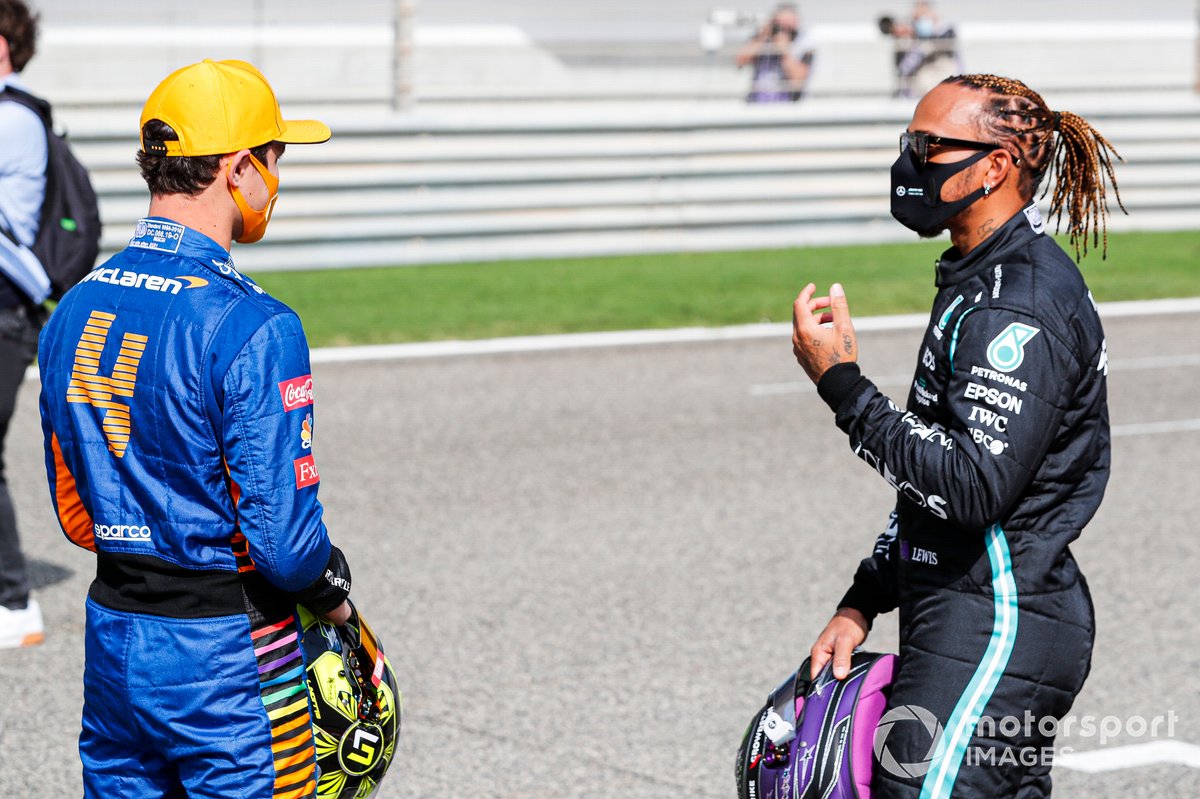 Lewis Hamilton, Mercedes y Lando Norris, McLaren
