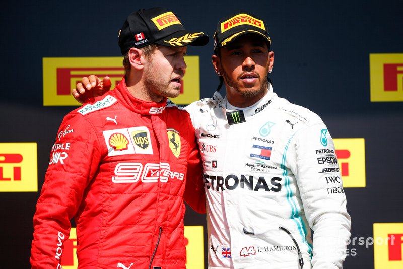 Sebastian Vettel e Lewis Hamilton no pódio