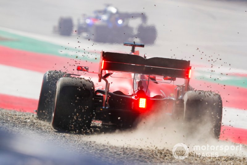 Sebastian Vettel, Ferrari SF90 going across gravel
