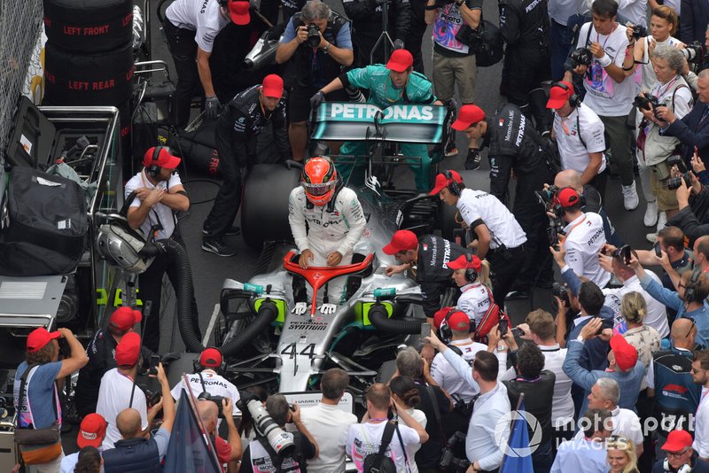 Lewis Hamilton, Mercedes AMG F1, 1st position, arrives in Parc Ferme