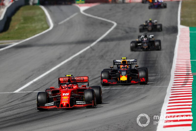 Charles Leclerc, Ferrari SF90, leads Pierre Gasly, Red Bull Racing RB15