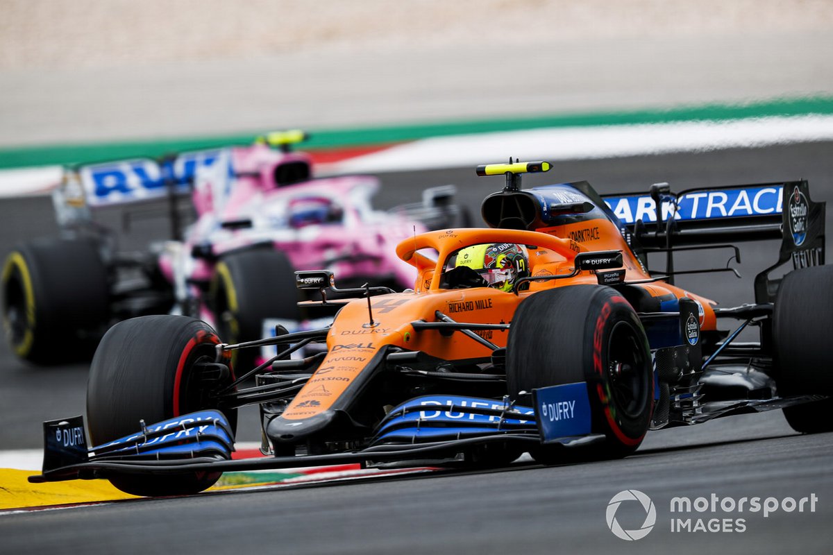 Lando Norris, McLaren MCL35, Lance Stroll, Racing Point RP20