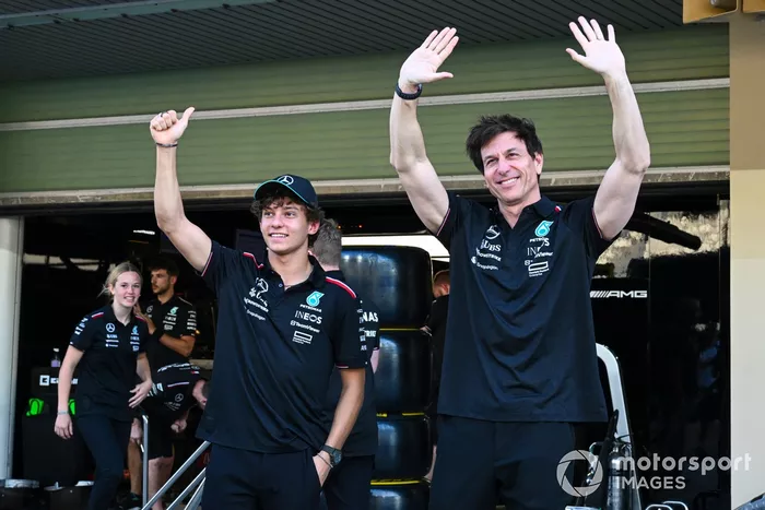 Andrea Kimi Antonelli and Toto Wolff, Team Principal and CEO, Mercedes-AMG F1 Team