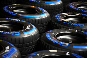 Wet Pirelli tyres are prepared for the weekend