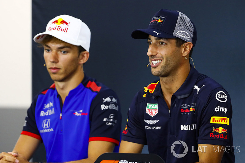Pierre Gasly, Toro Rosso, and Daniel Ricciardo, Red Bull Racing, in the Thursday press conference