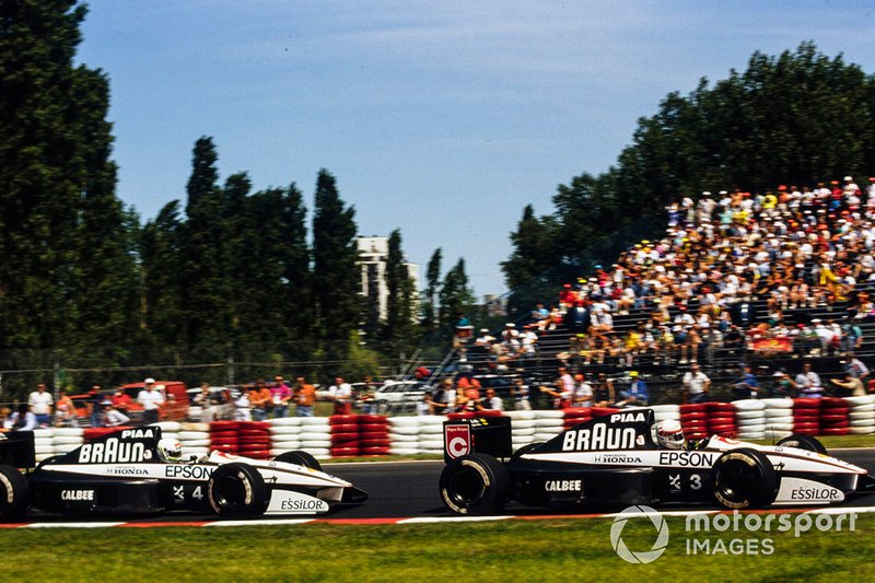 Satoru Nakajima, Tyrrell 020 Honda, leads Stefano Modena, Tyrrell 020 Honda