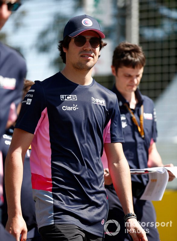 Lance Stroll, Racing Point on his track walk with members of the team