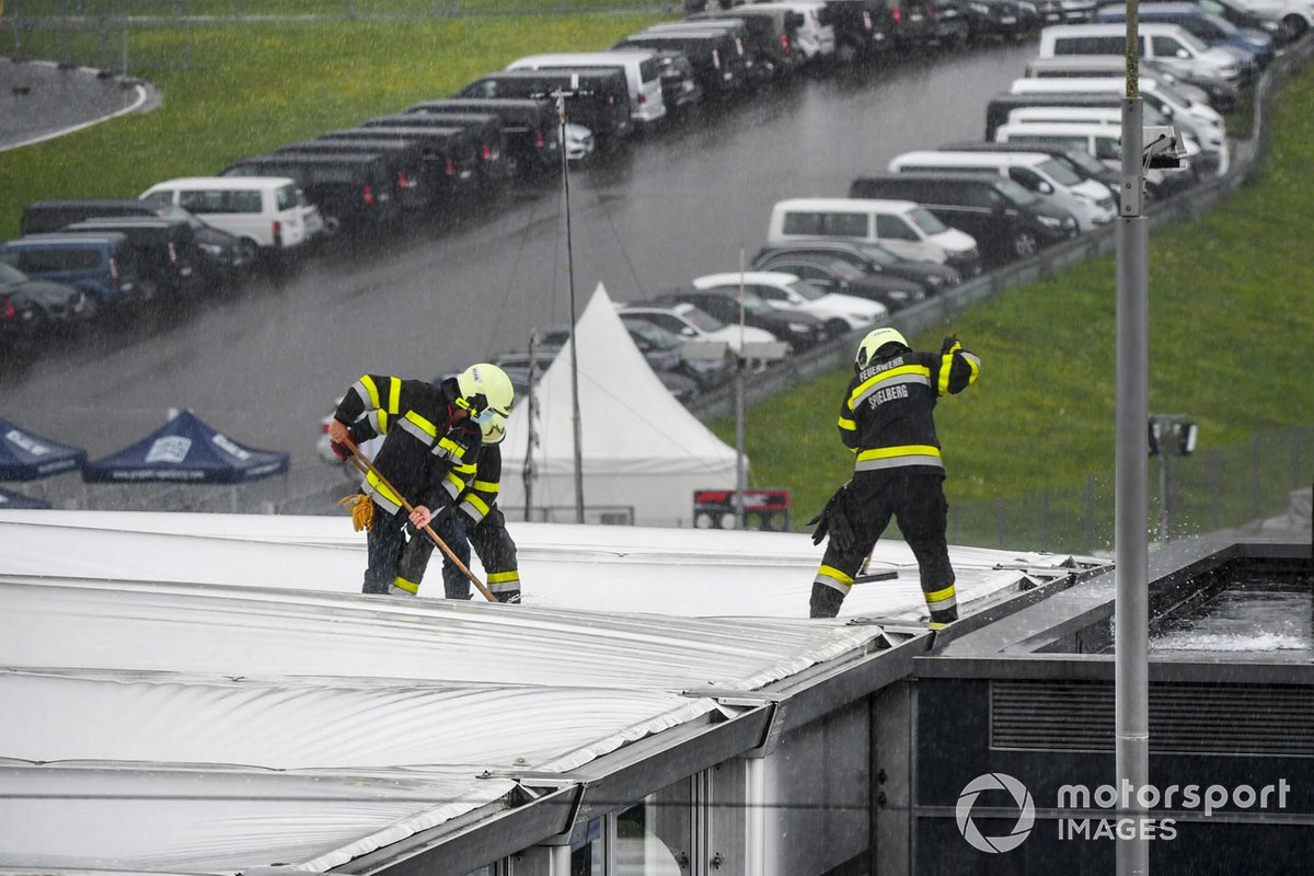 Marshals removing rain from the roof