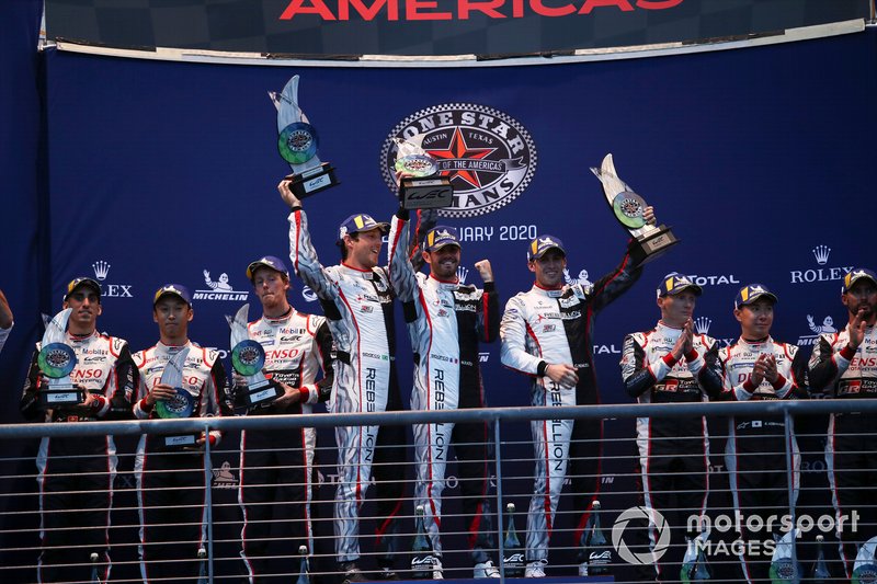 #8 Toyota Gazoo Racing Toyota TS050: Sebastien Buemi, Kazuki Nakajima, Brendon Hartley, #1 Rebellion Racing Rebellion R-13 - Gibson: Bruno Senna, Gustavo Menezes, Norman Nato, #7 Toyota Gazoo Racing Toyota TS050: Mike Conway, Jose Maria Lopez, Kamui Koba