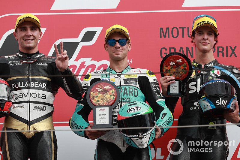 Podio: il vincitore della gara Lorenzo Dalla Porta, Leopard Racing, il secondo classificato Albert Arenas, Ángel Nieto Team, il terzo classificato Celestino Vietti, Sky Racing Team VR46