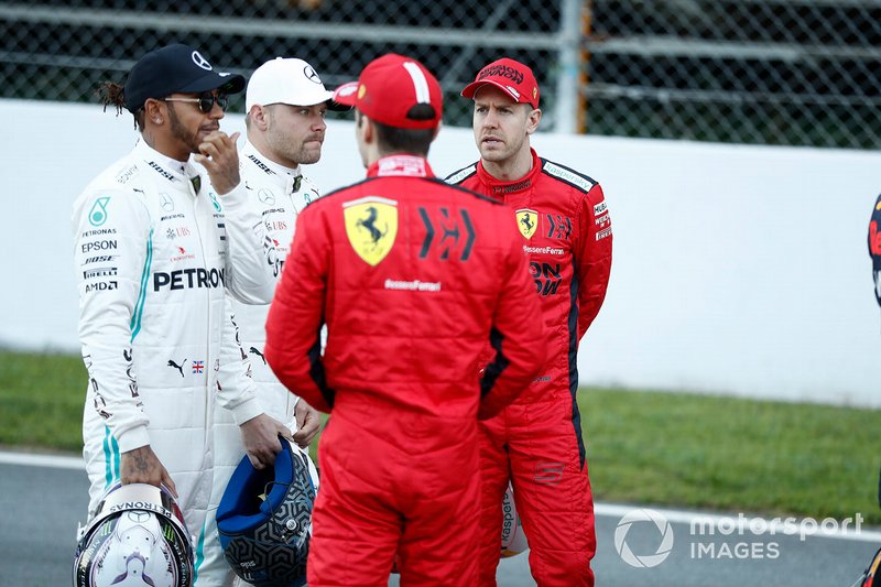 Lewis Hamilton, Mercedes-AMG Petronas F1, Valtteri Bottas, Mercedes-AMG Petronas F1, Sebastien Vettel, Ferrari and Charles Leclerc, Ferrari 