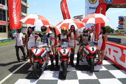 Honda CBR 150 Novice race: winner Anish D Shetty, second place Soorya P M, third place Mahesh Murali M