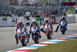 Michael van der Mark, Honda WSBK Team, Sylvain Guintoli, Pata Yamaha, und Nicky Hayden, Honda WSBK T