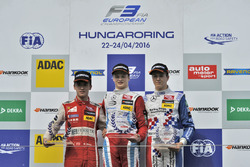 Rookie podium: second place Guanyu Zhou, Motopark Dallara F312 Volkswagen; Winner Ralf Aron, Prema