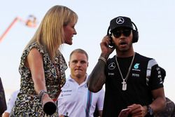 Lewis Hamilton, Mercedes AMG F1 with Rachel Brookes, Sky Sports F1 Reporter on the drivers parade