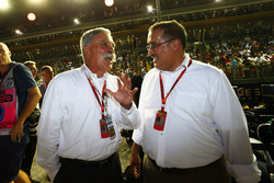 (L to R): Chase Carey, Formula One Group Chairman with Sheikh Mohammed bin Essa Al Khalifa, CEO of the Bahrain Economic Development Board and McLaren Shareholder on the grid