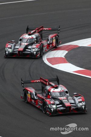 #7 Audi Sport Team Joest Audi R18: Marcel Fässler, Andre Lotterer; #8 Audi Sport Team Joest Audi R18 e-tron quattro: Lucas di Grassi, Loic Duval, Oliver Jarvis