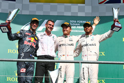 The podium (L to R): Daniel Ricciardo, Red Bull Racing, second; Nico Rosberg, Mercedes AMG F1, race winner; Lewis Hamilton, Mercedes AMG F1, third