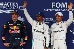 Pole for Lewis Hamilton, Mercedes AMG F1 W07 , 2nd for Nico Rosberg, Mercedes AMG Petronas F1 W07 and 3rd for Max Verstappen, Red Bull Racing RB12