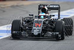Fernando Alonso, McLaren MP4-31 running sensor equipment