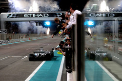Valtteri Bottas, Mercedes-Benz F1 W08 and Lewis Hamilton, Mercedes-Benz F1 W08 cross the line