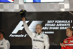 Valtteri Bottas, Mercedes AMG F1, on the podium after winning the Grand Prix