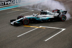 Lewis Hamilton, Mercedes-Benz F1 W08 celebrates in parc ferme and performs donuts