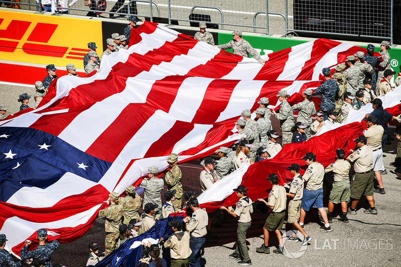 US flag unveiled by US service personnel