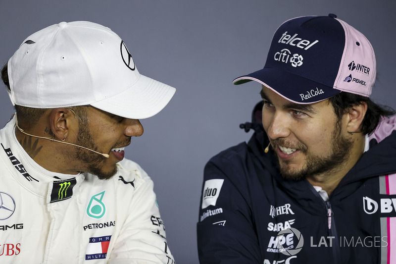 Lewis Hamilton, Mercedes-AMG F1 and Sergio Perez, Force India in the Press Conference