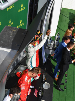 Podium: race winner Lewis Hamilton, Mercedes AMG F1, second place Sebastian Vettel, Ferrari, third place Kimi Raikkonen, Ferrari