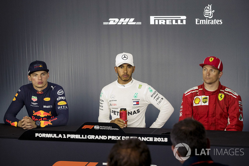 Max Verstappen, Red Bull Racing, Lewis Hamilton, Mercedes-AMG F1 and Kimi Raikkonen, Ferrari in the Press Conference